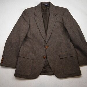 Vtg USA Made 42R Brown 100% Wool Tweed Mens Blazer Suit Jacket Sport Coat